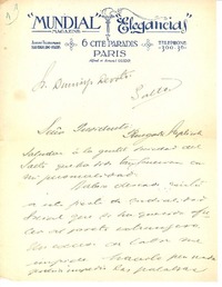 [Carta], c.1900 Paris, Francia <a> Domingo Devoto