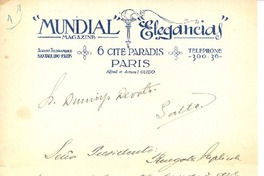 [Carta], c.1900 Paris, Francia <a> Domingo Devoto
