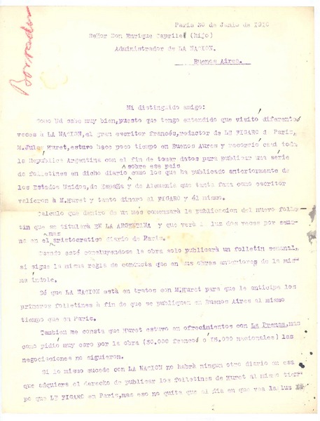 [Carta], 1910 jun. 30 Paris, Francia <a> Enrique Caprile