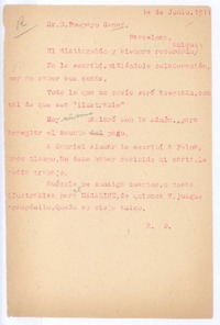 [Carta], 1911 jun. 14 Paris, Francia <a> Pompeyo Gener