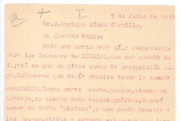 [Carta], 1911 jul. 7 Paris, Francia <a> Enrique Gómez Carrillo