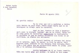 [Carta], 1911 ago. 20 Paris, Francia <a> Fabio Fiallo