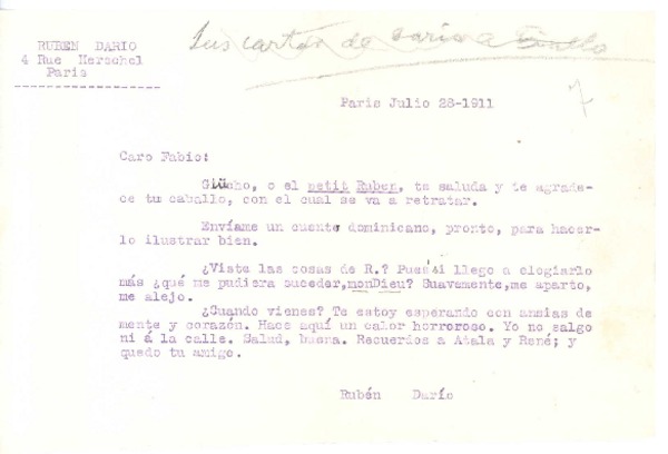 [Carta], 1911 jul. 28 Paris, Francia <a> Fabio Fiallo