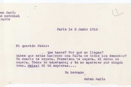 [Carta], 1910 jun. 2 Paris, Francia <a> Fabio Fiallo