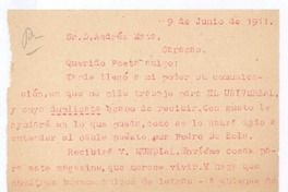 [Carta], 1911 jun. 9 Francia? <a> Andrés Mata