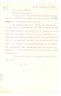 [Carta], 1907 ago. 19 Francia? <a> Juan Téllez