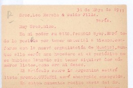 [Carta], 1911 may. 31 Paris, Francia <a> Leo Merelo y Guido Fills