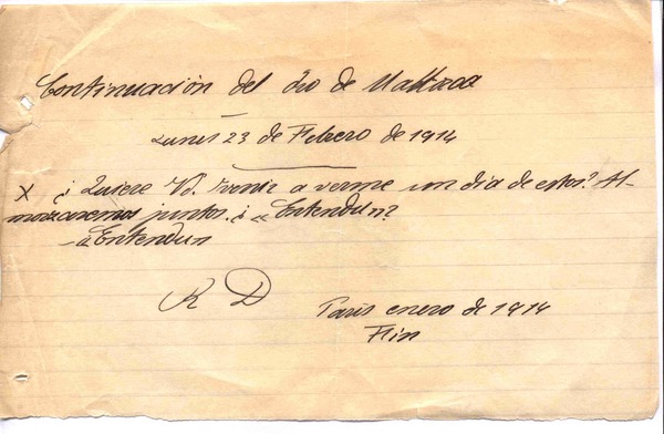 [carta], 1914 feb. 23 Paris, Francia <a un amigo>