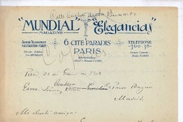 [Carta], 1912 ene. 26 Paris, Francia <a> Emilia Pardo Bazán
