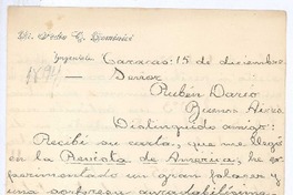 [Carta], 1894 dic. 15 Caracas, Venezuela <a> Rubén Darío