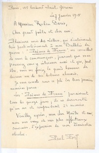 [Carta], 1915 ene. 7 Paris, Francia <a> Rubén Darío