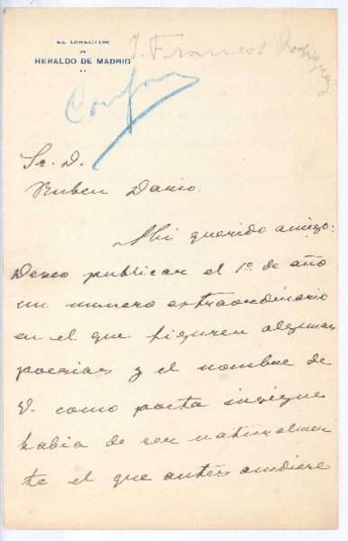 [Carta], 1908 dic. 2 Madrid, España <a> Rubén Darío