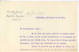[Carta], 1913 nov. 3 Barcelona, España <a> Rubén Darío