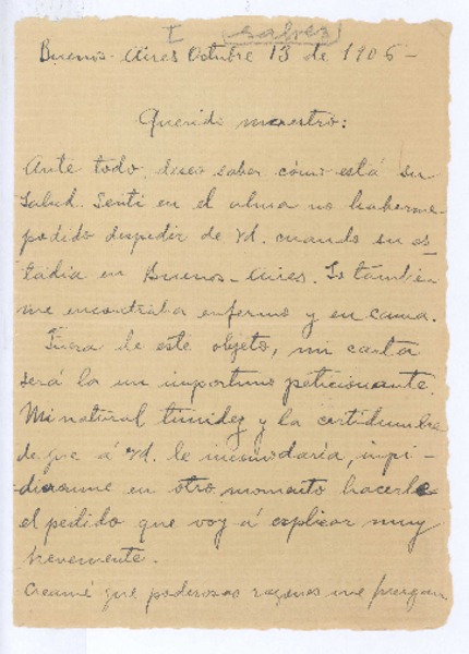 [Carta], 1906 oct. 13 Buenos Aires, Argentina <a> Rubén Darío