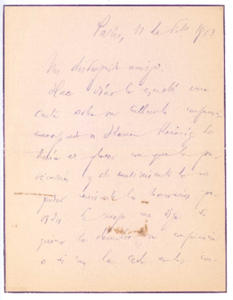 [Carta], 1913 feb. 11 Paris, Francia <a> Rubén Darío