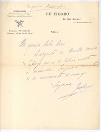 [Carta entre 1900 y 1916], Paris, Francia <a> Rubén Darío
