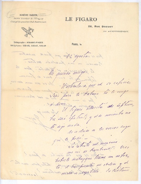 [Carta], 1906 ago. 22 Paris, Francia <a> Rubén Darío