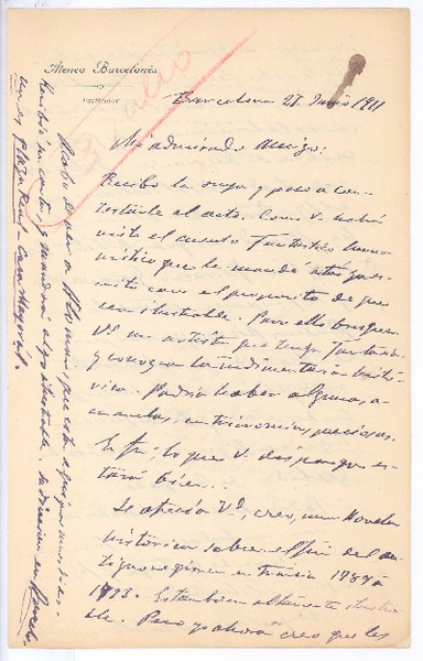 [Carta], 1911 jun. 21 Barcelona, España <a> Rubén Darío