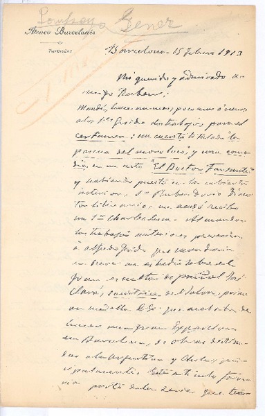 [Carta], 1913 feb. 15 Barcelona, España <a> Rubén Darío