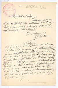 [Carta], 1911 oct. 6 Buenos Aires, Argentina <a> Rubén Darío