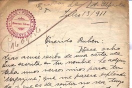 [Carta], 1911 jul. 13 Buenos Aires, Argentina <a> Rubén Darío