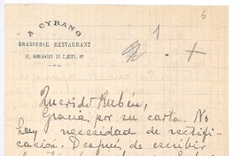 [Carta], c.1900 oct. 10 Paris, Francia <a> Rubén Darío