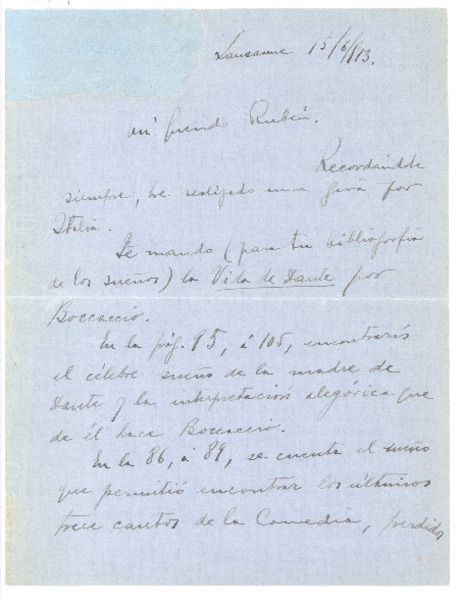[Carta], 1913 jun. 15 Italia <a> Rubén Darío