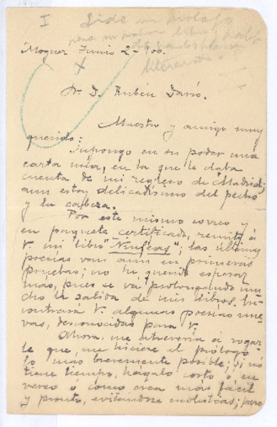 [Carta], 1900 jun. 2 Francia <a> Rubén Darío