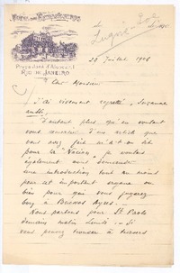 [Carta], 1906 jul. 29 Río de Janeiro, Brasil <a> Rubén Darío