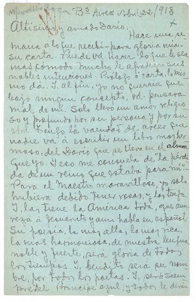 [Carta], 1913 abr. 22 Buenos Aires, Argentina <a> Rubén Darío