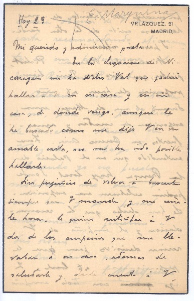 [Carta], c.1900 Madrid, España <a> Rubén Darío