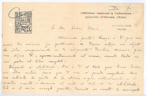 [Carta], 1904 abr. 7 Madrid, España <a> Rubén Darío