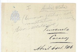 [Carta], 1906 abr. 6 Caracas, Venezuela <a> Rubén Darío