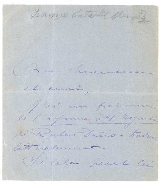 [Carta], c. 1900 Francia, Paris <a> Rubén Darío