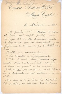 [Carta], 1901 abr. 4 Monte Carlo, Monaco <a> Rubén Darío