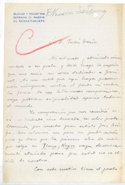 [Carta], 1909 jul. 10 Madrid, España <a> Rubén Darío