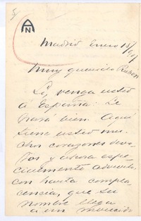 [Carta], 1907 ene. 15 Madrid, España <a> Rubén Darío