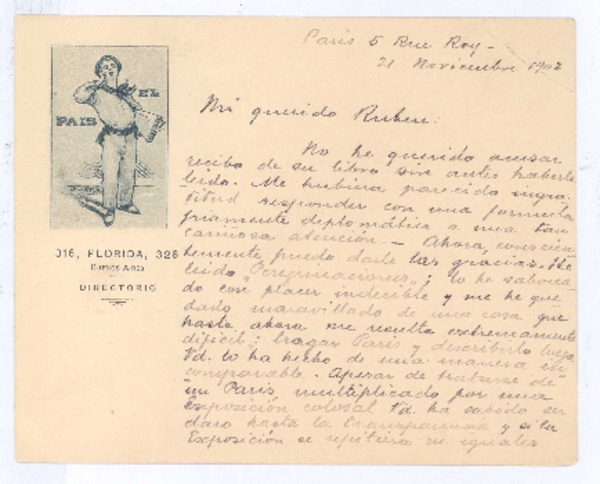 [Carta], 1902 nov. 21 Paris, Francia <a> Rubén Darío