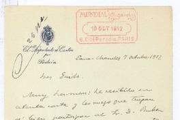 [Carta], 1912 oct. 7 Francia <a> Armando Guido