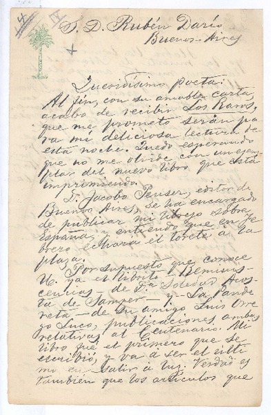 [Carta], c. 1896 Lima, Perú <a> Rubén Darío