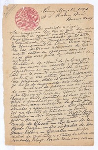 [Carta], 1894 mar. 12 Lima, Perú <a> Rubén Darío