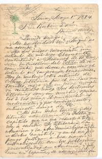 [Carta], 1894 may. 1 Lima, Perú <a> Rubén Darío