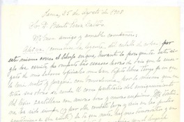 [Carta], 1908 ago. 25 Lima, Perú <a> Benito Pérez Galdós