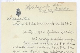 [Carta], 1912 dic. 21 Madrid, España <a> Rubén Darío