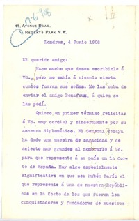 [Carta], 1908 jun. 4 Londres, Inglaterra <a> Rubén Darío