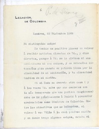[Carta], 1909 dic. 23 Londres, Inglaterra <a> Rubén Darío