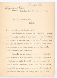 [Carta], 1911 oct. 23 Madrid, España <a> Rubén Darío