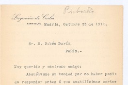 [Carta], 1911 oct. 23 Madrid, España <a> Rubén Darío