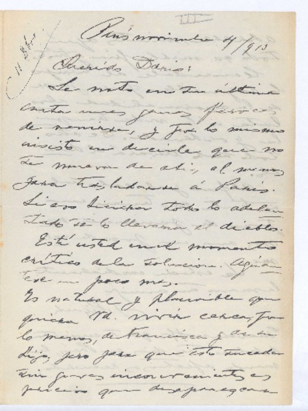 [Carta], 1913 nov. 4 Paris, Francia <a> Rubén Darío