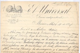 [Carta], 1897 abr. 16 México <a> Rubén Darío